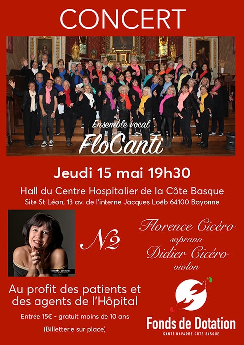 Concert solidaire Florence CICERO Centre Hospitalier Côte Basque – site Saint-Léon 15 mai