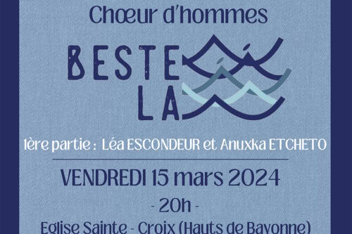Concert du Chœur d&rsquo;hommes Bestela au profit du Fonds de Dotation vendredi 15 mars Bayonne